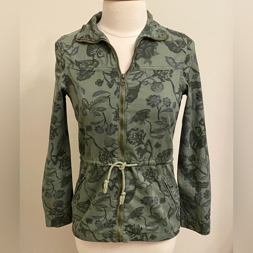 Adam Levine Olive Green Floral Leaf XS Gorpcore Streetwear Boho Utility Jacket